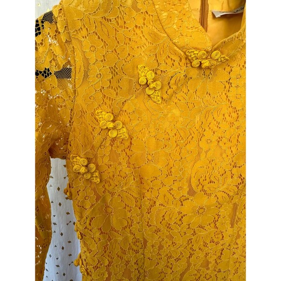 Queen Mulock Asian Inspired Lace Pankou Knots High Neck Side Slits Midi Dress S - Picture 4 of 11